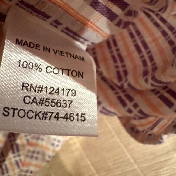 JOHNSTON & MURPHY MENS XL PURPLE AND ORANGE LONG SLEEVE BUTTON UP SHIRT - Picture 10 of 11